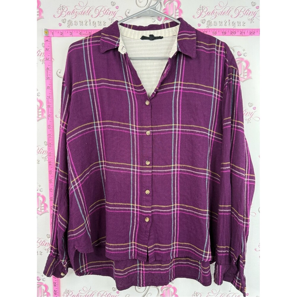 Shirt long sleeves plaid purple multicolor shirt  Plum Plaid Button-Down Shirt